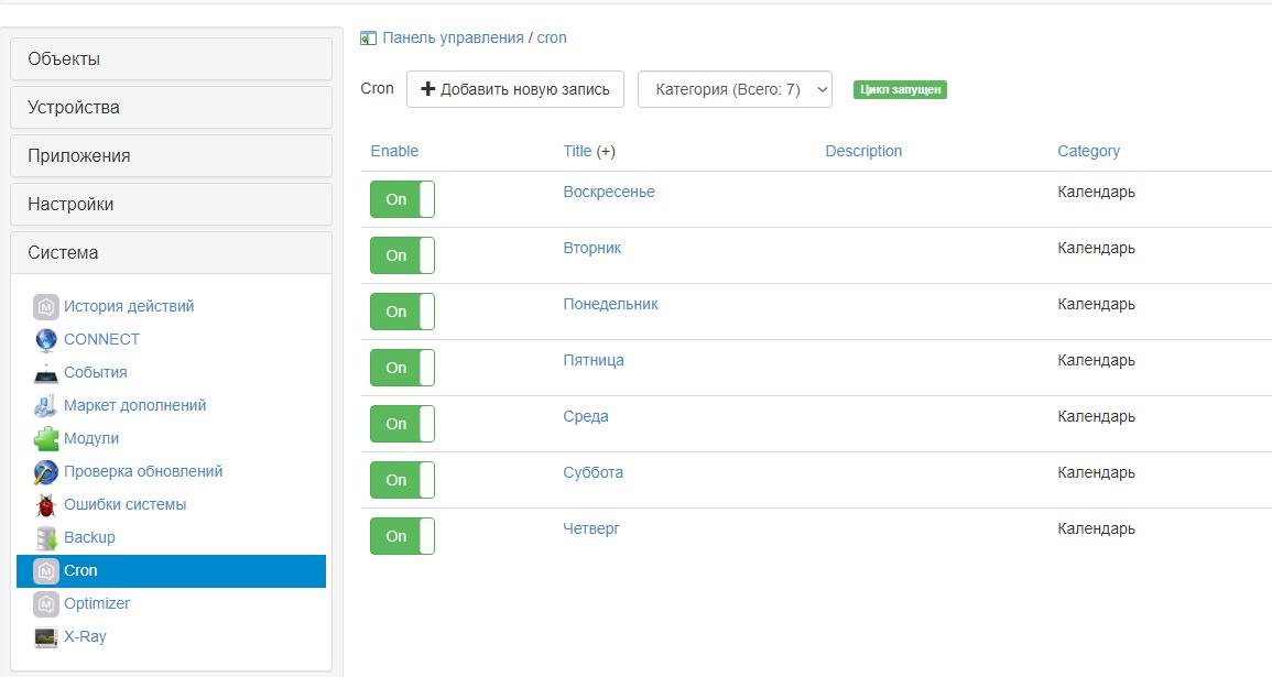 Общий вид настройки в CRON